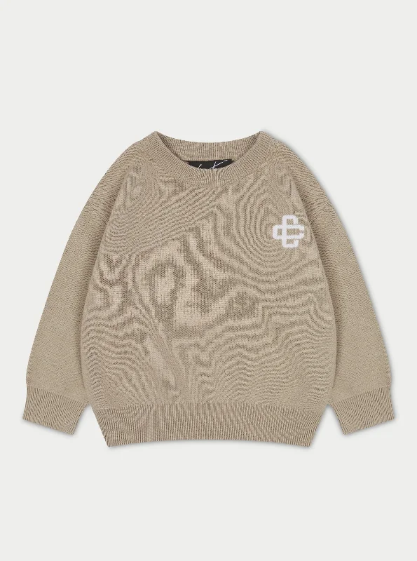 KIDS KNITTED EMBLEM CREW - BEIGE