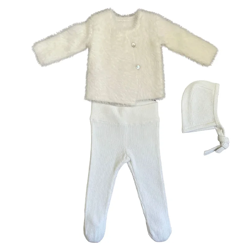 Kipp Baby White Mink Cardigan & Hat Set