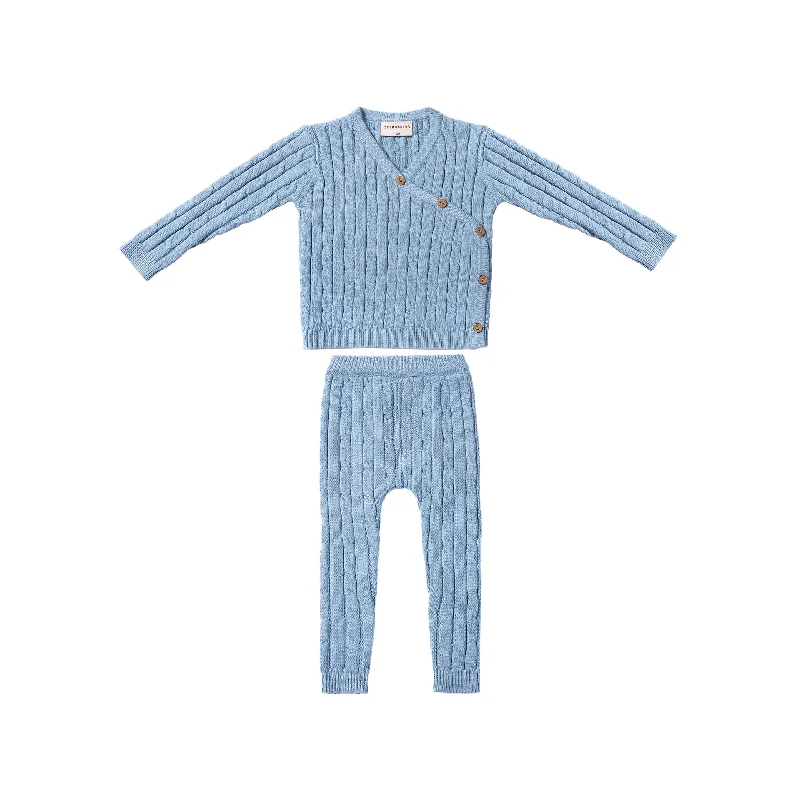 Zeebra Kids Dusty Blue Cable Knit Wrap Set