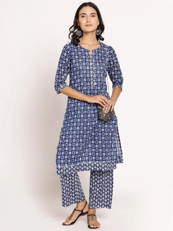 Women Indigo Blue Floral Printed Kurta With Comfort Pant