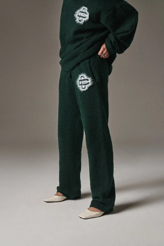 FLUFFY EMBLEM KNITTED JOGGERS - FOREST GREEN