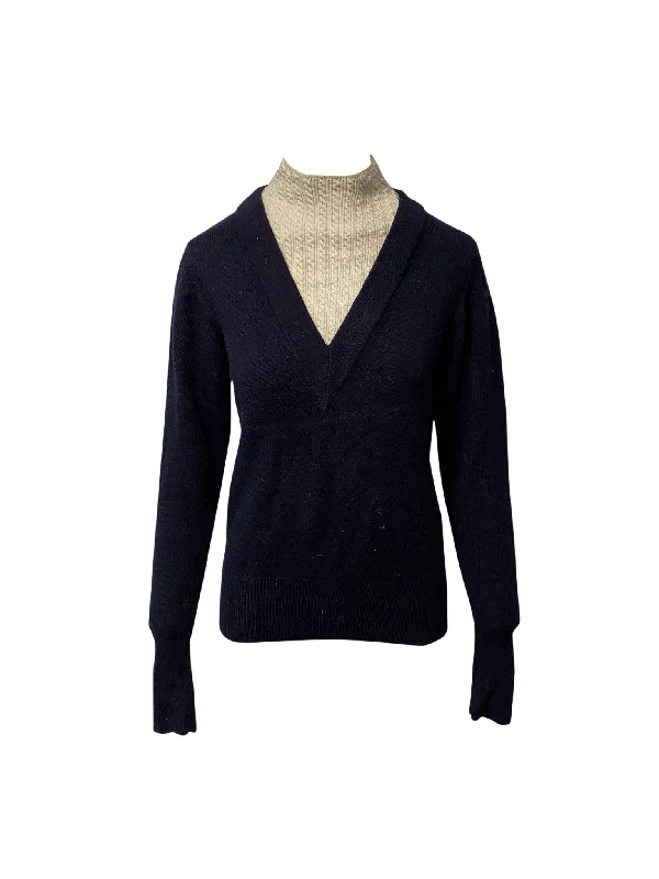 Sandro Jacques Mock Neck Pullover in Navy Blue Wool