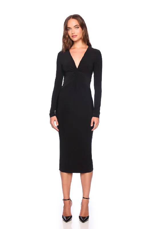 matte jersey twist front long sleeve dress