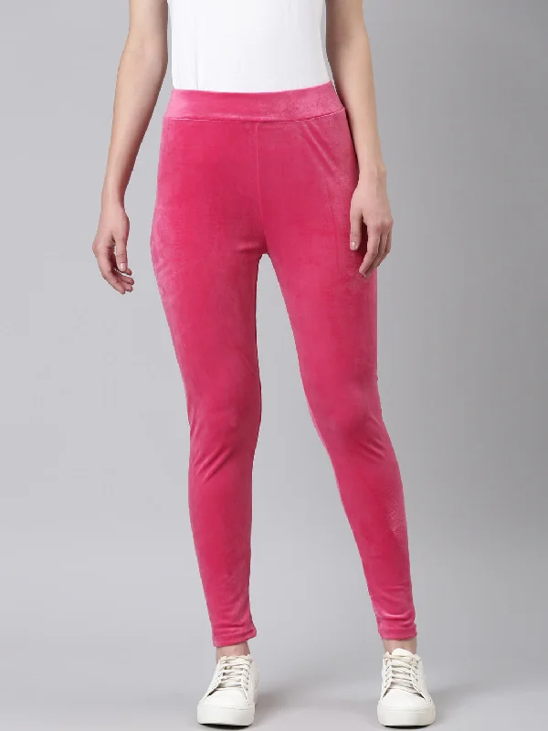 Women Pink Solid Leggings