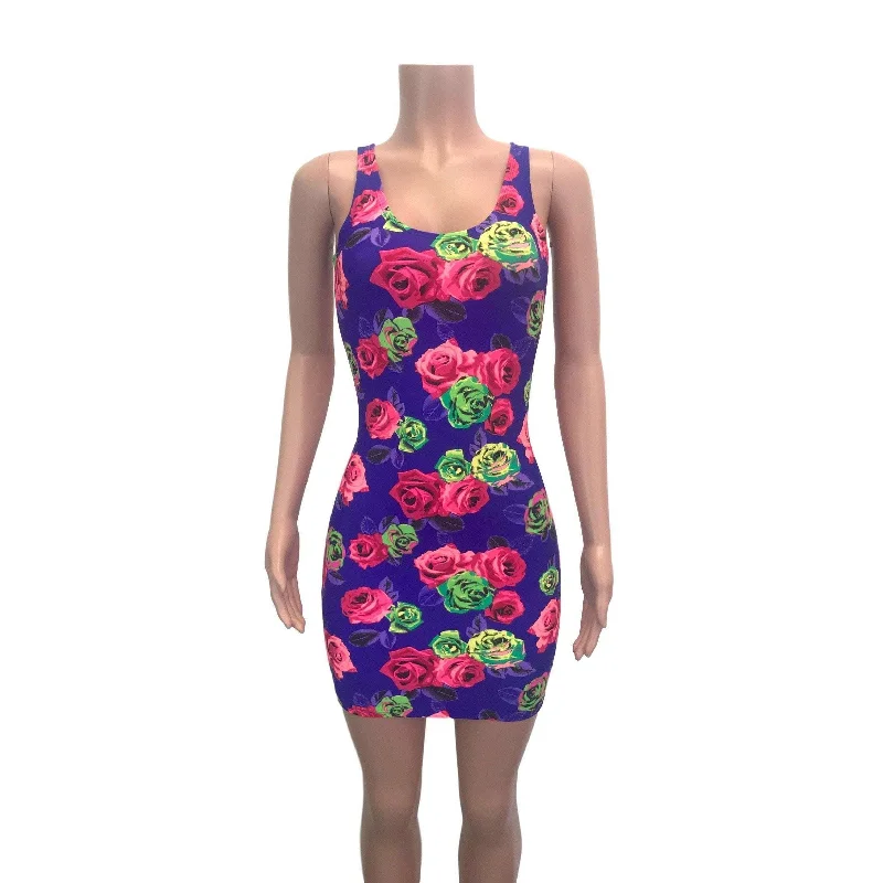 SALE - Neon Rose Floral Bodycon Dress - Limited Sizes