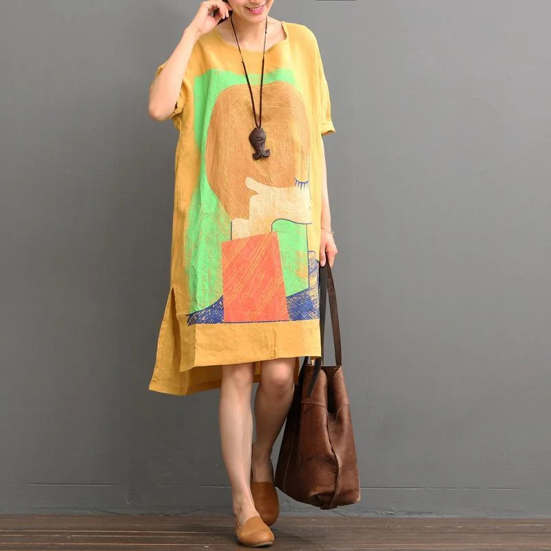 Orange linen dress casual summer dresses plus size shirt sundress