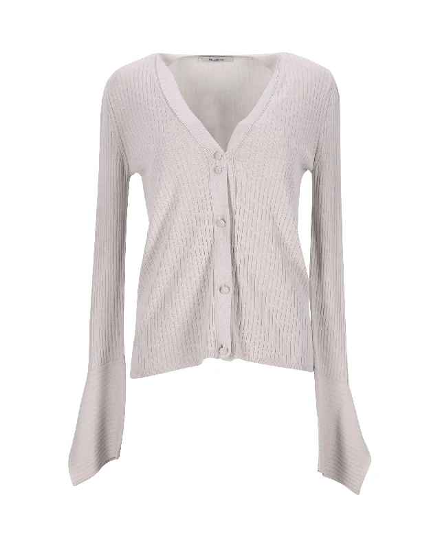 Max Mara Ribbed Knit Cardigan in Ecru Viscose