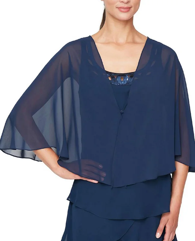 Multi Wear Chiffon Shawl In Navy