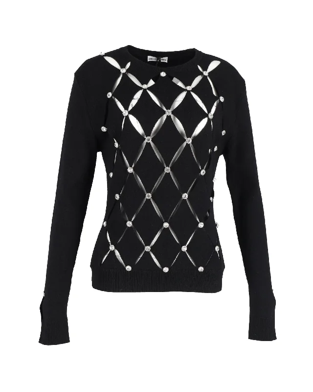 Paco Rabanne Crystal-Embellished Cutout Sweater in Black Merino Wool