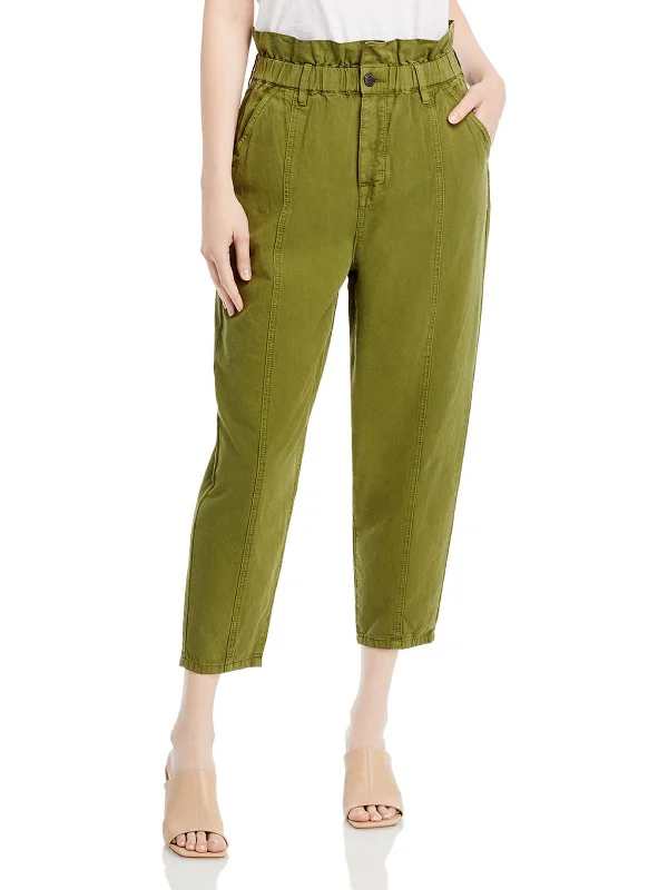 Womens Smocked Waistband High Rise Straight Leg Pants