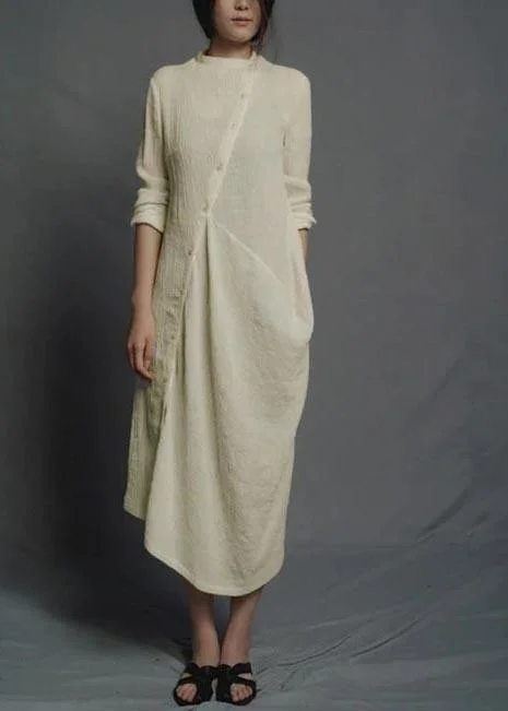 Style Quilting Dresses Surroundings Irregular Nude Linen Cotton Dress