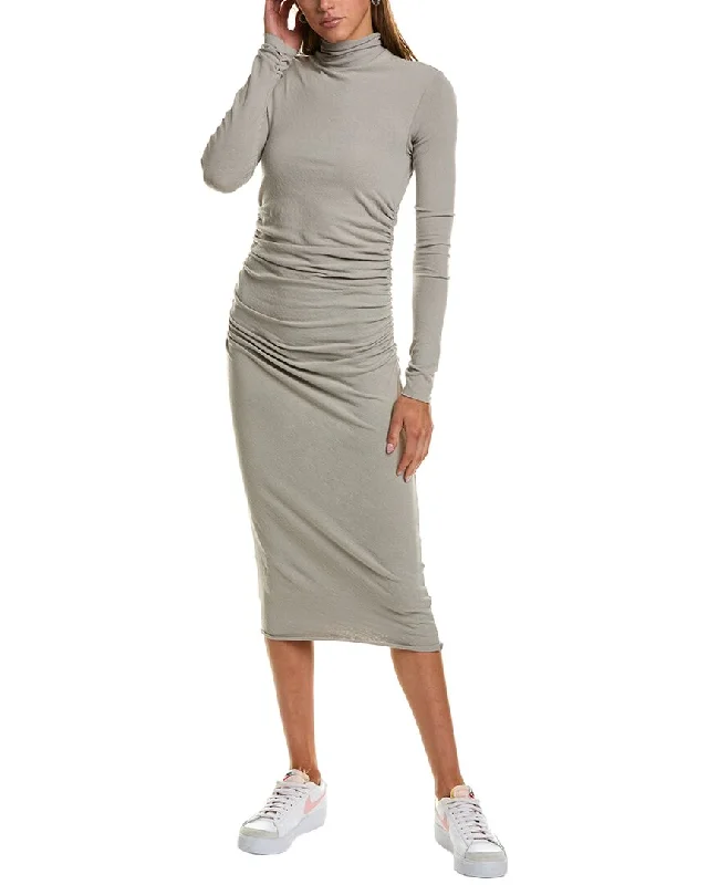 James Perse Jersey Ruched Turtleneck Midi Dress