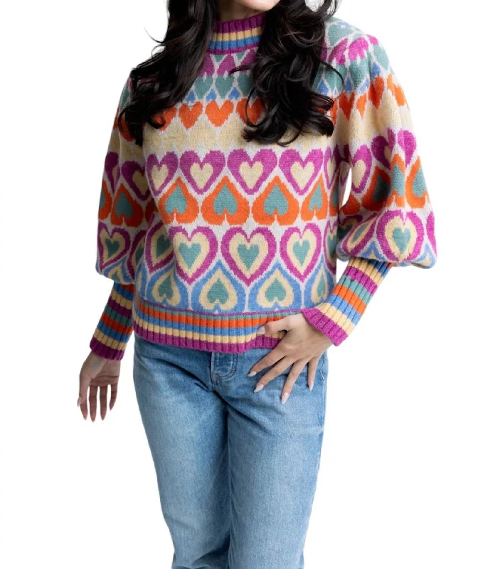 Heart Novelty Sweater In Multi