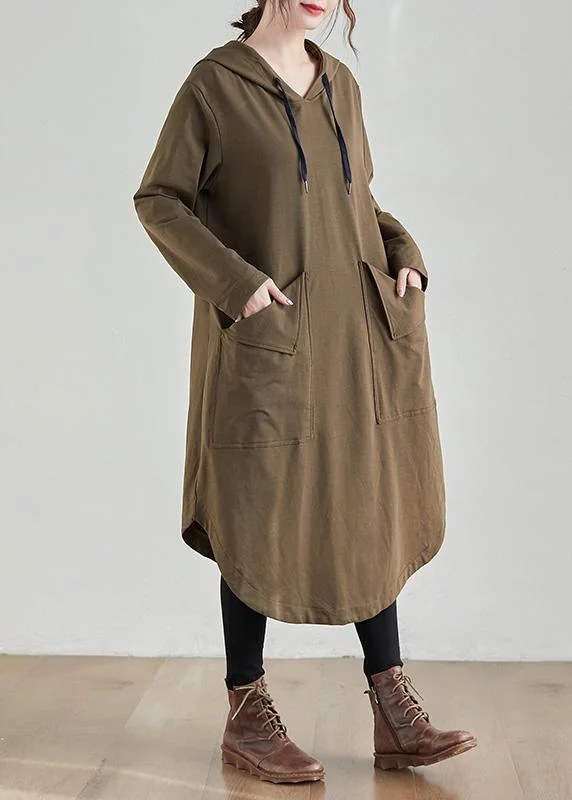 Unique Hooded Asymmetric Spring Clothes Photography Khaki Maxi Dresses ( Limited Stock)