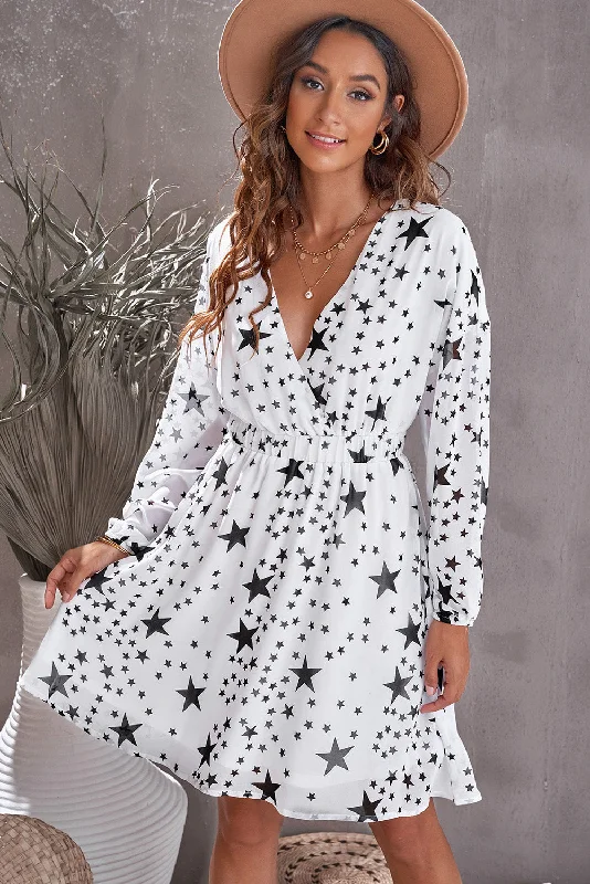 Star Pattern Surplice Dress