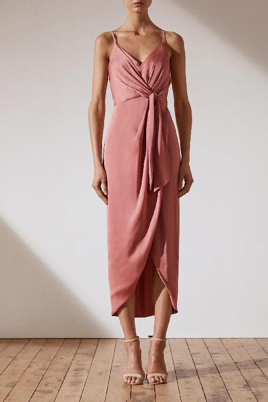 LUXE TIE FRONT COCKTAIL DRESS - ROSE