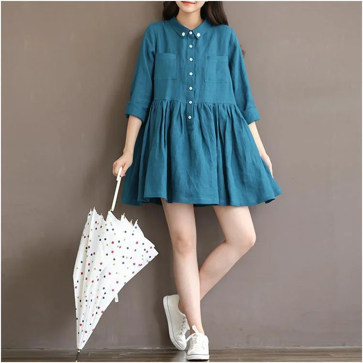 Aqua blue retro linen dress fit flare summer dresses linen sundress the raining afternoon