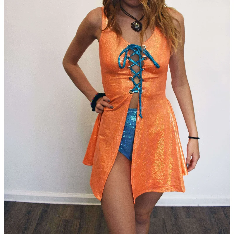 Lace-Up Open-Front Dress - Orange Sparkle