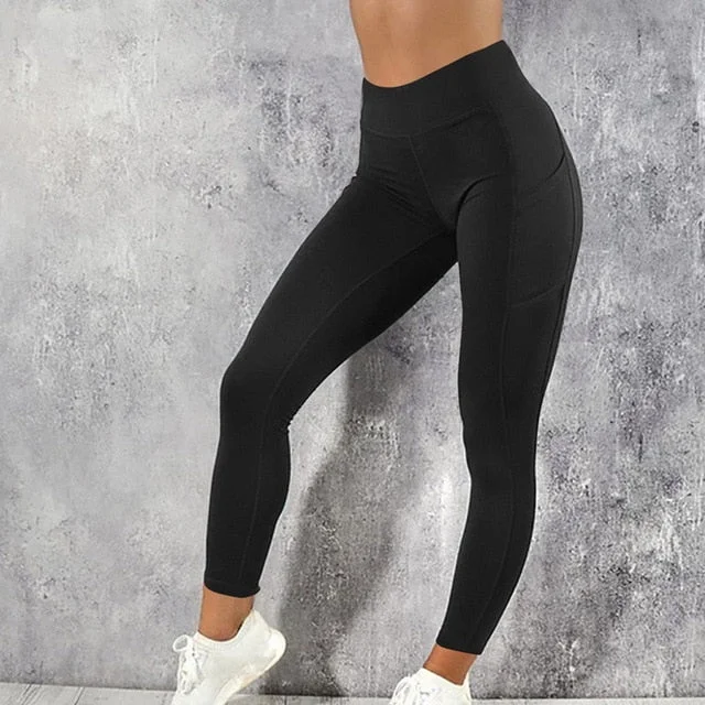 Women High Waist Pocket Leggins