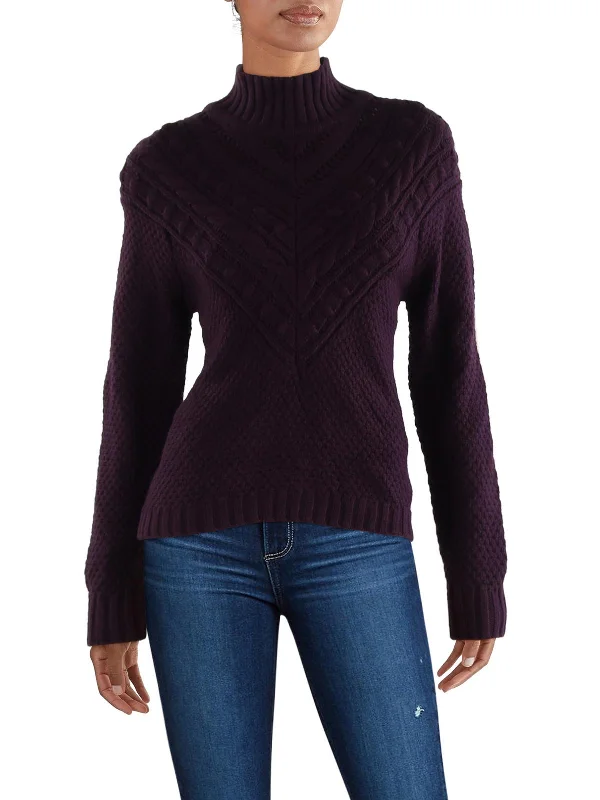 Maggie Womens Wool Blend Cable Knit Turtleneck Sweater