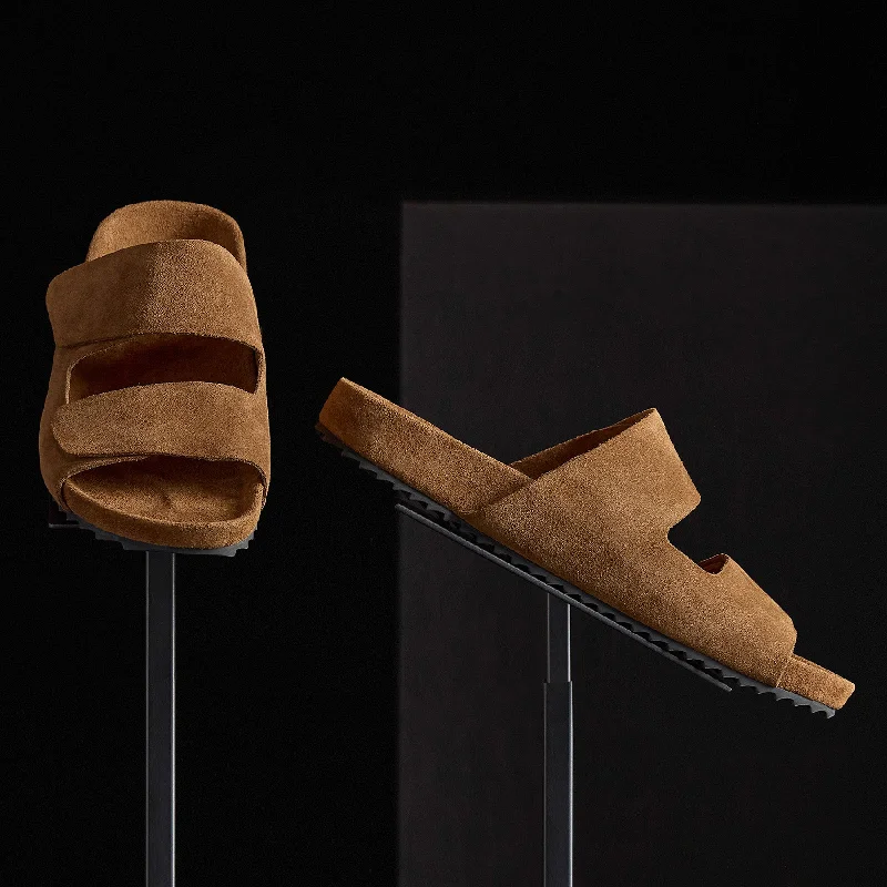 Men's Double Strap Suede Slide - Tobacco