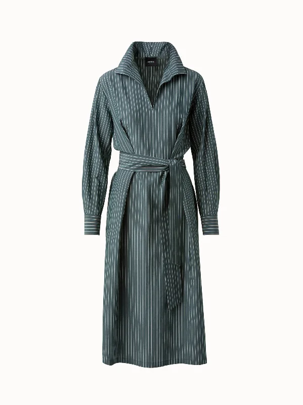 Silk Crepe Stripes Shirt Dress