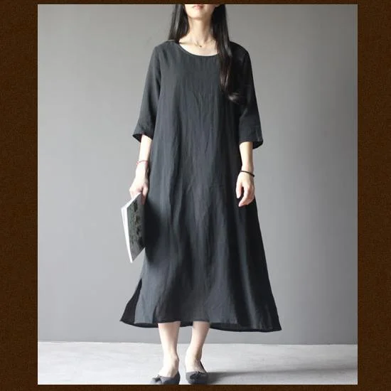 black half sleeve linen sundress oversize maxi dresses