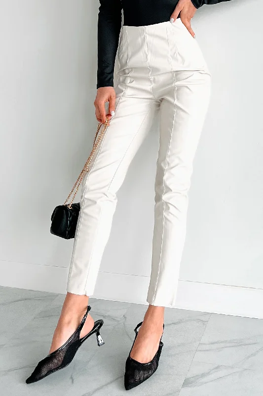 Downtown Dates Faux Leather Skinny Pants (Cream)