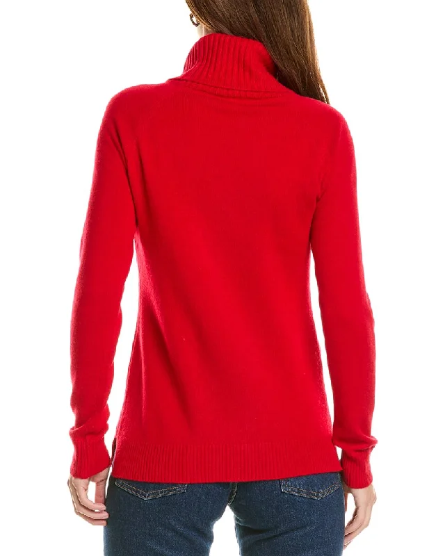 Sofiacashmere Ornate Cable Front Turtleneck Cashmere Sweater