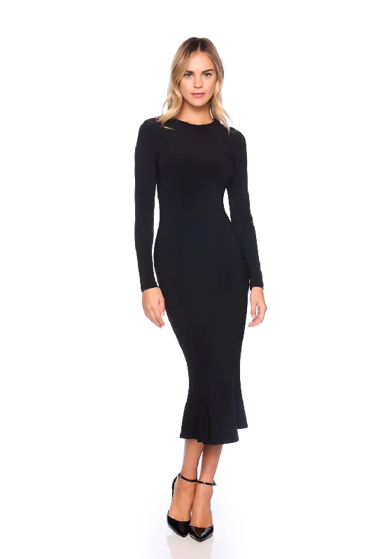 matte jersey trumpet crew long sleeve dress