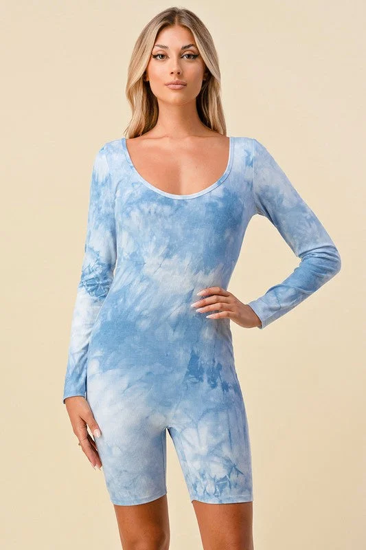 Bursting With Joy Long Sleeve Romper in Sky Blue