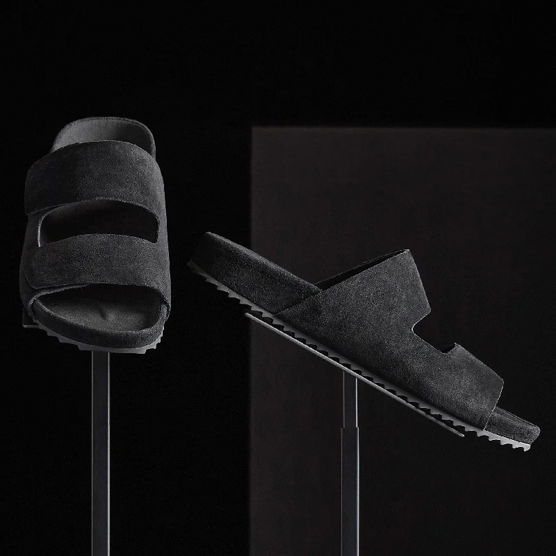 Men's Double Strap Suede Slide - Black