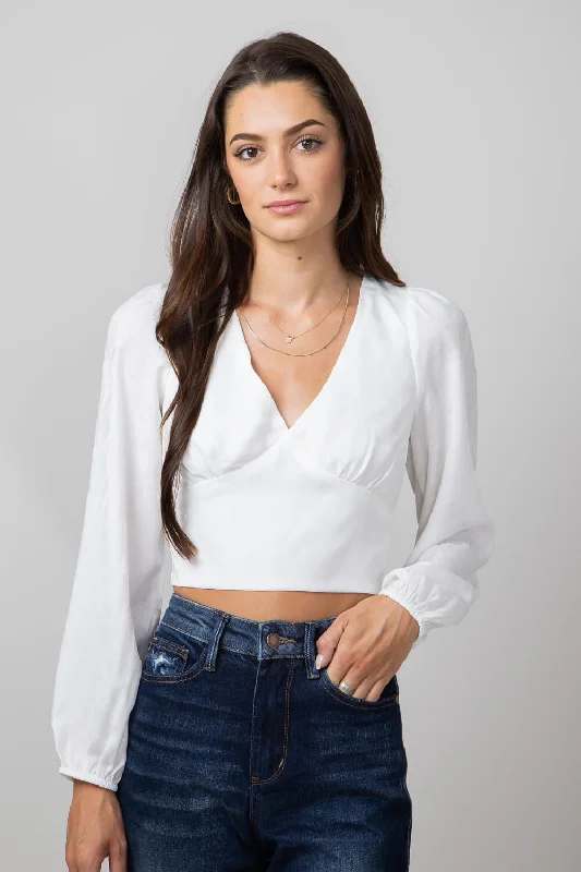 ACOA Open Back Long Sleeve Top for Women in White | ACT11715D-WHITE