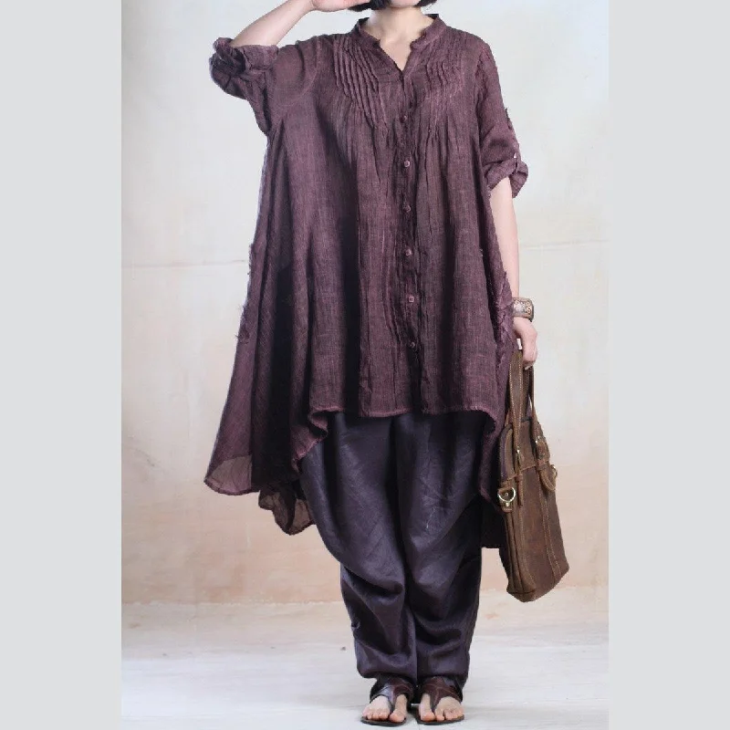 fall dresses vintage asymmetrical linen dress caftans overize in blackish purple