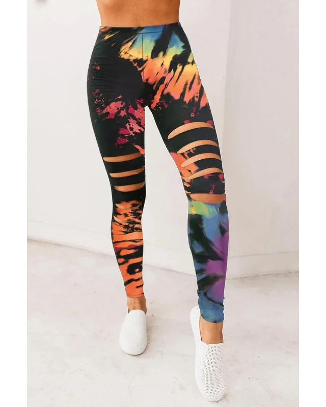 Azura Exchange Tie Dye Hollow Out Fitness Leggings - XL