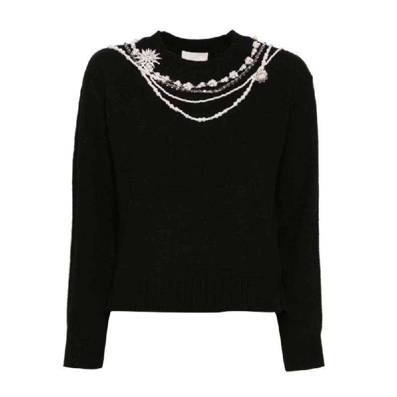 Cinq a Sept Women's Lilliana Necklace Detail Pullover, Black