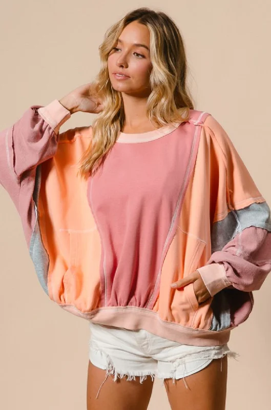 French Terry Color Block Oversized Top