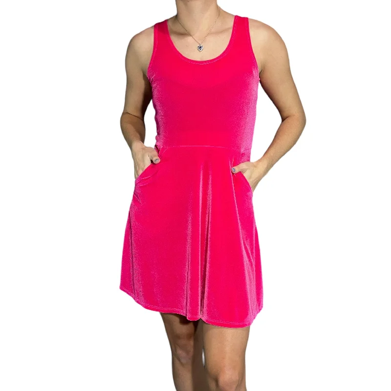 Neon Pink Velvet A-line Mini Dress w/Pockets