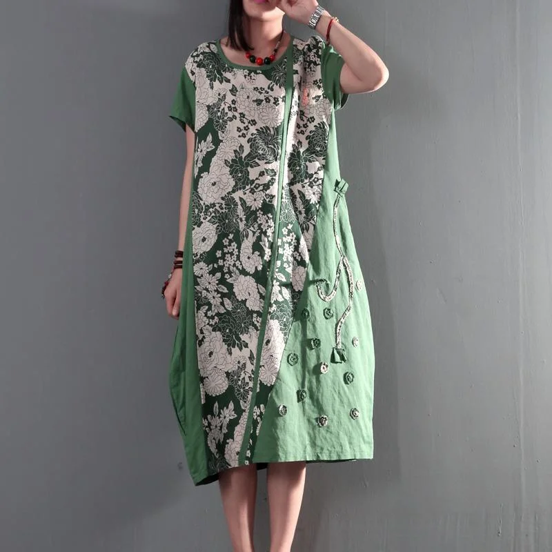 Joyful summer long linen sundresses plus size causal summer dresses gown caftan short sleeve green