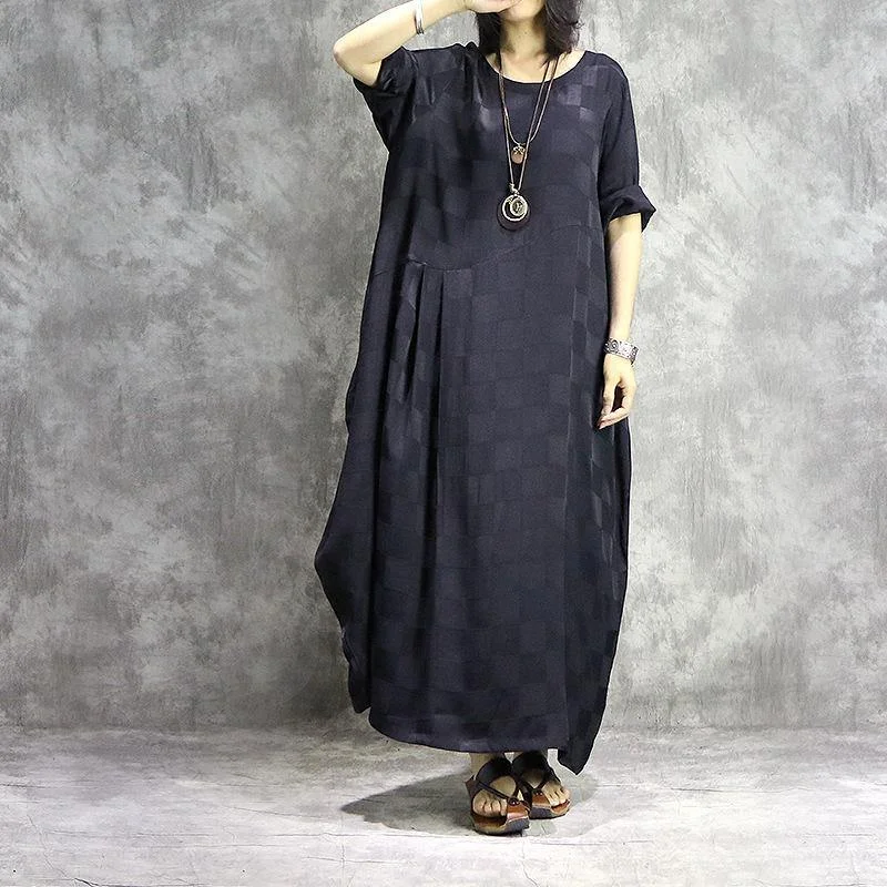 French o neck silk dresses Fabrics black Maxi Dress summer