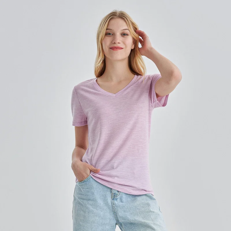 Women’s Merino 170g V-Neck  Short Sleeve T-Shirt Pink Heather