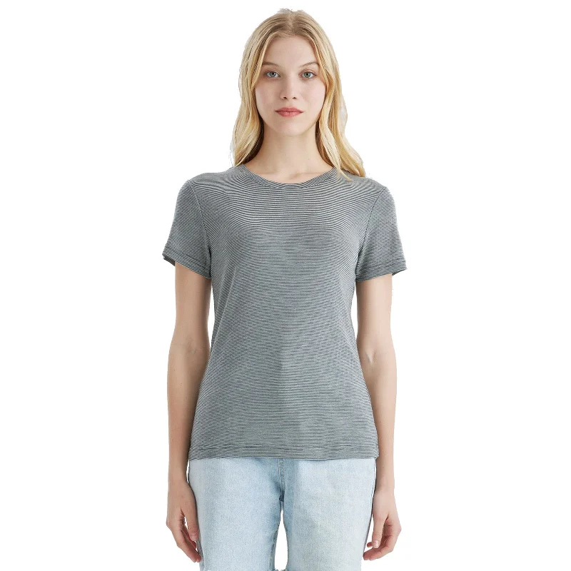 Women's Merino 200g Short Sleeve T-Shirt Dusty Teal Stripes