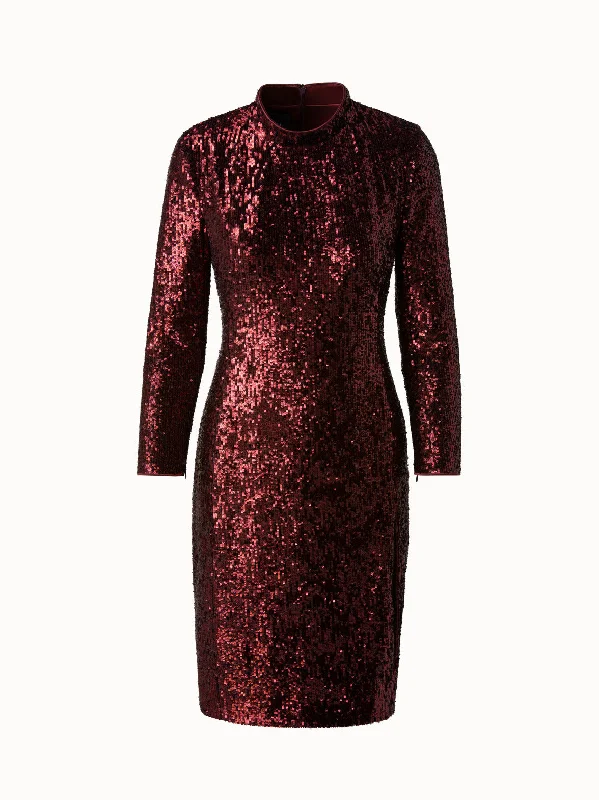 Sequined Sheath Dress with Long Sleeves