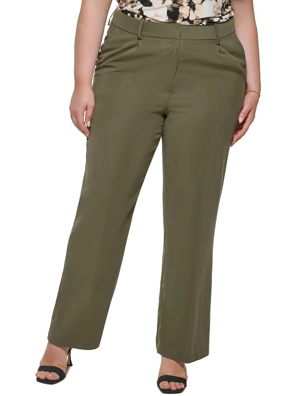 Plus Womens Pocket Dress Pants Wide Leg Pants