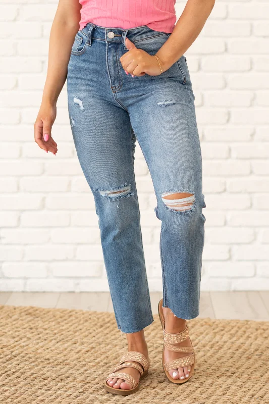 Shirley High Rise Distressed Straight Leg