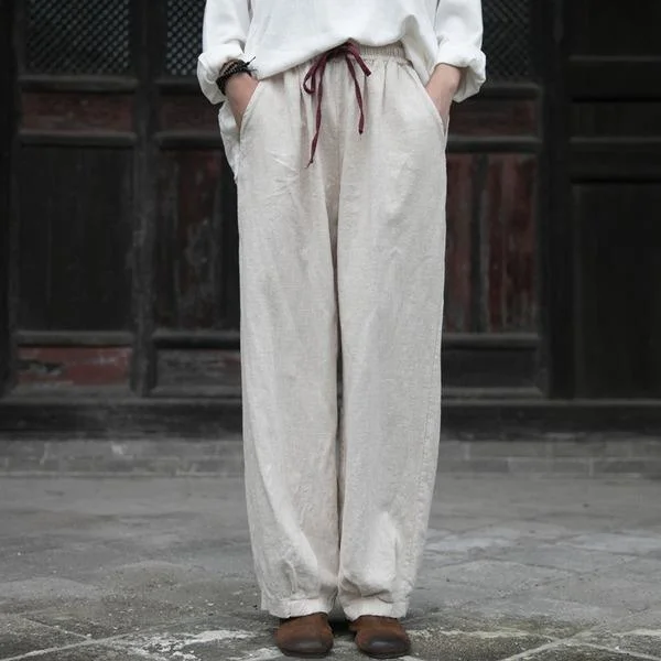 Autumn Winter 2020 New Casual Elastic Waist Lace Up Straight Pants