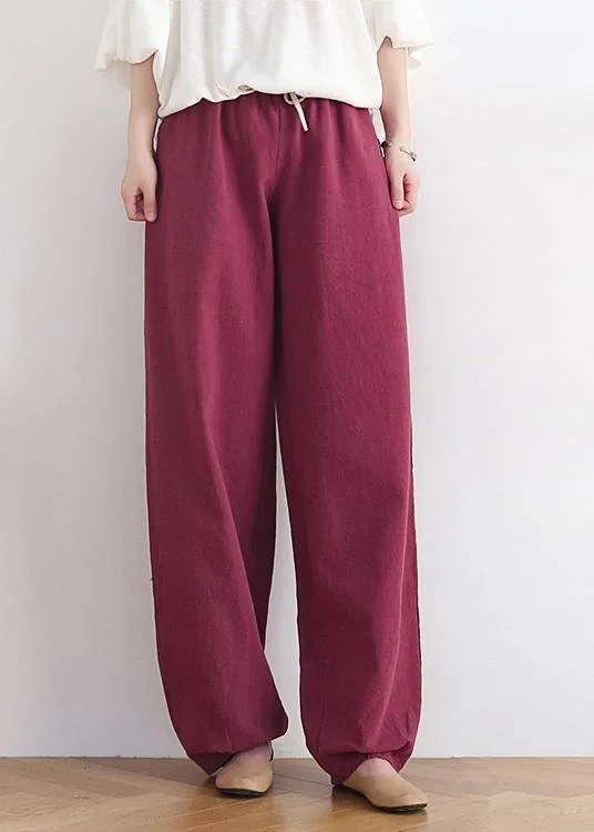 Boho High Waist Red Wide Leg Linen Pants