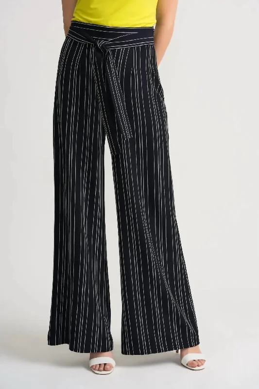 Double Stripe Wide Leg Pant In Navy/white Stripe