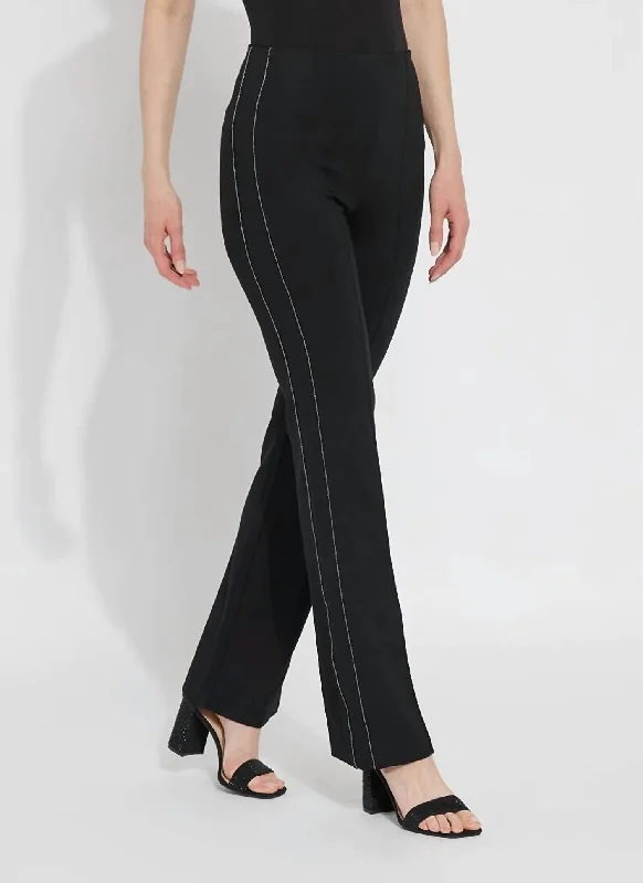 Elysse Embellished Knit Trouser With Micro-Bead Stripe In Black