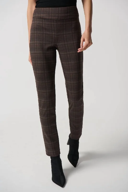 Heavy Knit Plaid Pull-On Pants In Brown Multi